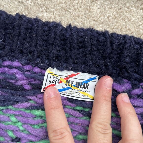 Rey Wear Cardigan Sweater Men XL Wool Ecuador Handknit Chunky Oversized Colorful - Picture 2 of 6